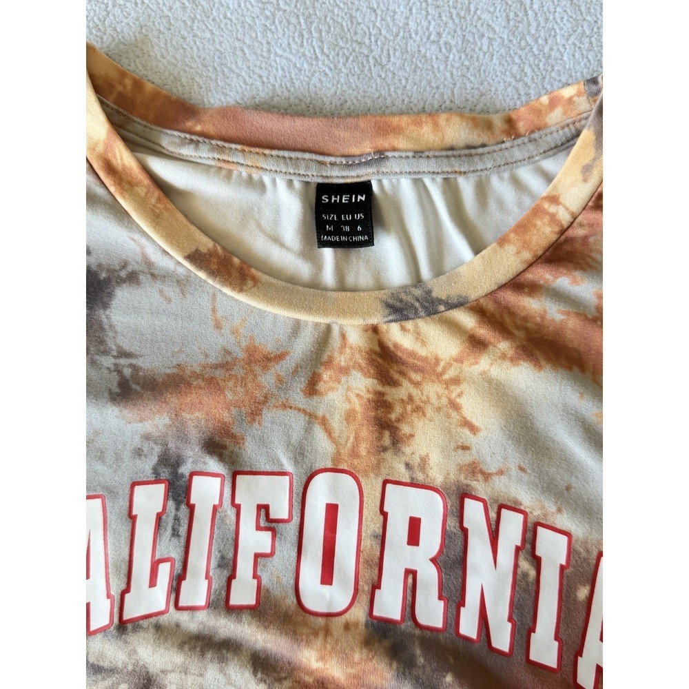SHEIN California West Coast Tie Dye Bodycon Mini Dress Orange Gray Size M - Picture 7 of 8